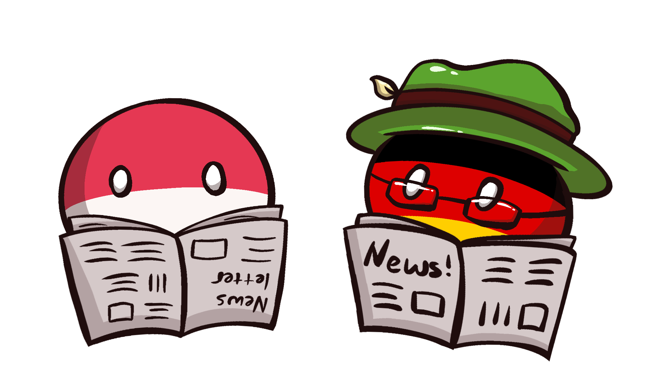 Poland character holding a newspaper announcing game updates